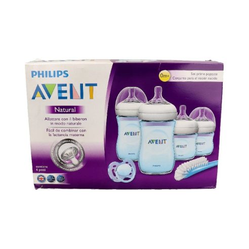 SET DE LACTANCIA NATURAL AVENT PHILIPS CHUPETE Y ESCOBILLA AZUL