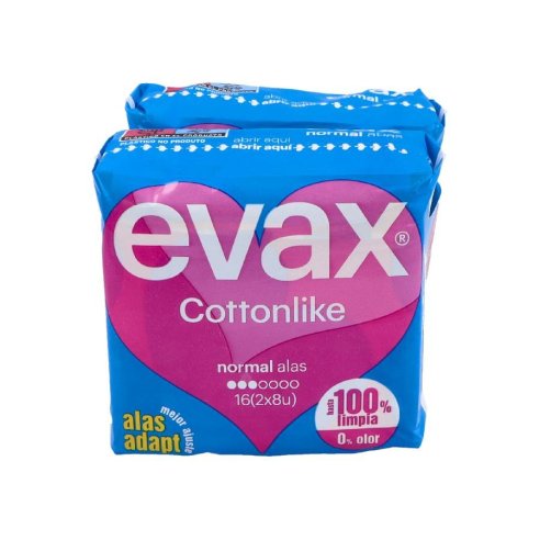 COMPRESAS HIGIENICAS FEMENINAS EVAX COTTONLIKE NORMAL CON ALAS 16 COMPRESAS