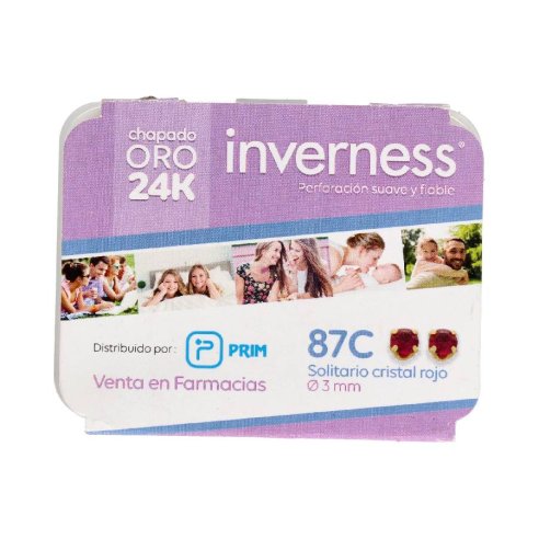 INVERNESS PENDIENTE 24K  87C SOLITARIO CRISTAL ROJO 3 MM